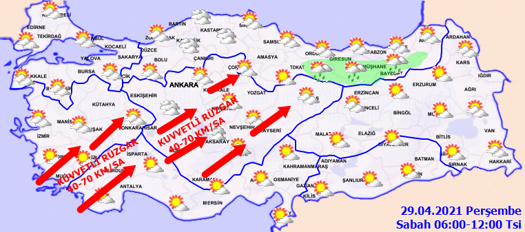 Sıcaklıklar hakimiyetini korusa da kuvvetli rüzgara dikkat! İşte 29 Nisan Perşembe hava durumu