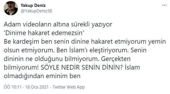 tweet-3 Yakup Deniz kimdir? | Yakup Deniz Youtube kanalında Hz. Muhammed'e hakaret mi etti?
