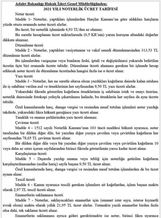 2021 Noter ücretleri ne kadar? İşte noter masrafları