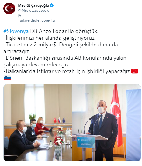 Bakan Çavuşoğlu Slovenya Dışişleri Bakanı Anze Logar ile bir araya geldi