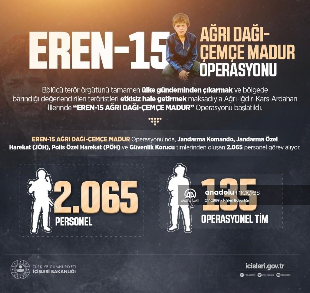 İçişleri Bakanlığından Eren 15 Ağrı Dağı Çemçe Madur Operasyonu açıklaması