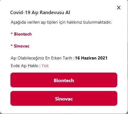 Sinovac Aşı Randevusu 16 Haziran 2021 Alınabiliyor