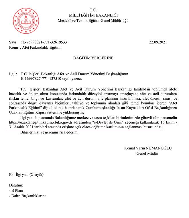 Öğretmenler Afet Farkındalık Eğitimi Alacak