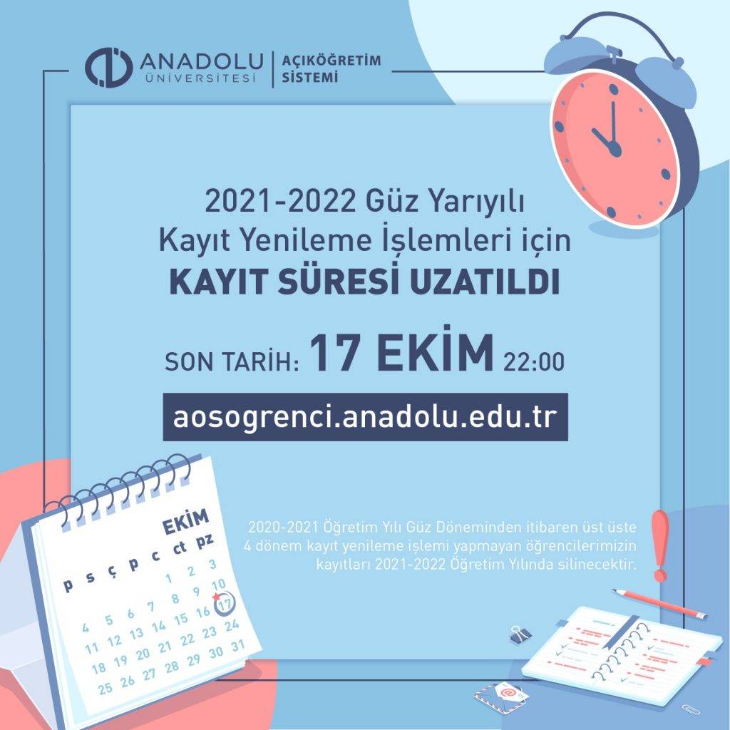 Anadolu Üniversitesi Açıköğretim Fakültesi Kayıt Yenileme Süresi Uzatıldı