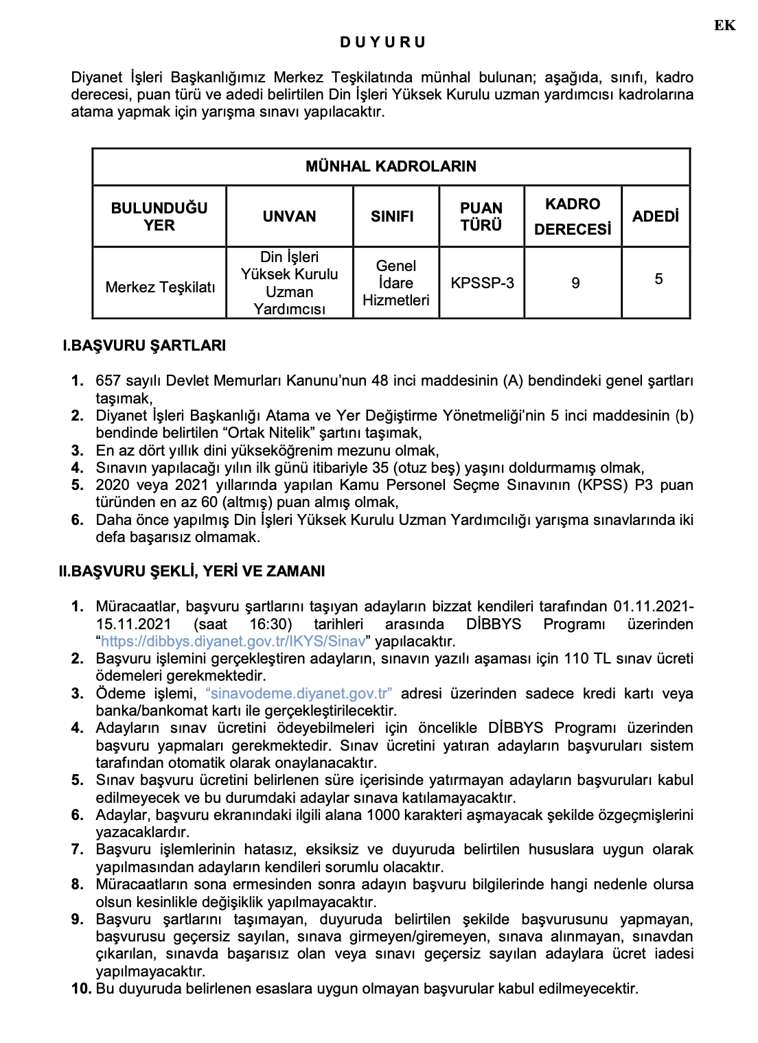 Din İşleri Yüksek Kurulu Uzman Yardımcısı Alımı