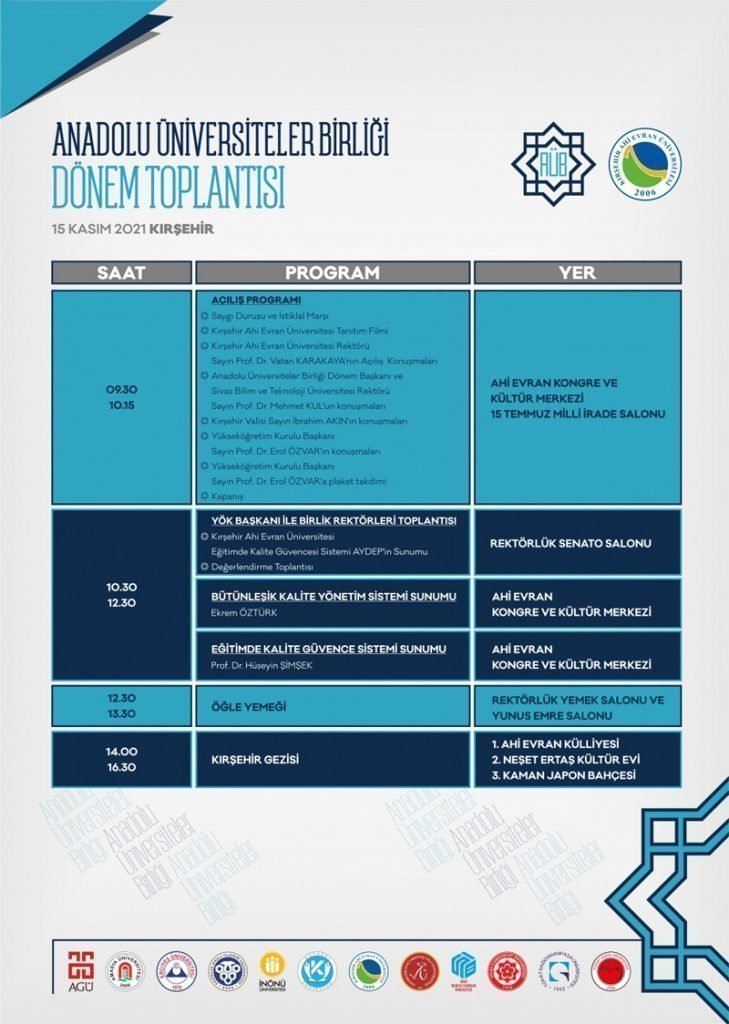 Anadolu Üniversiteler Birliği Toplantı Programı 15 Kasım 2021